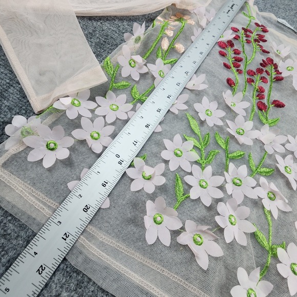 Zara Floral Applique Mesh Top S Sheer 3D Flowers Embroidered Boho Festival Fairy - Picture 12 of 15